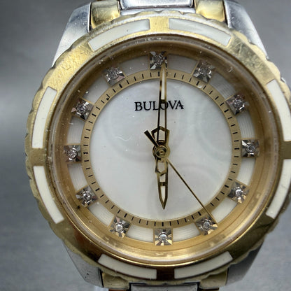 Bulova Diamond Watch Women 32mm MOP Dial Two Tone Round 98P140 PARTS NO CROWN2