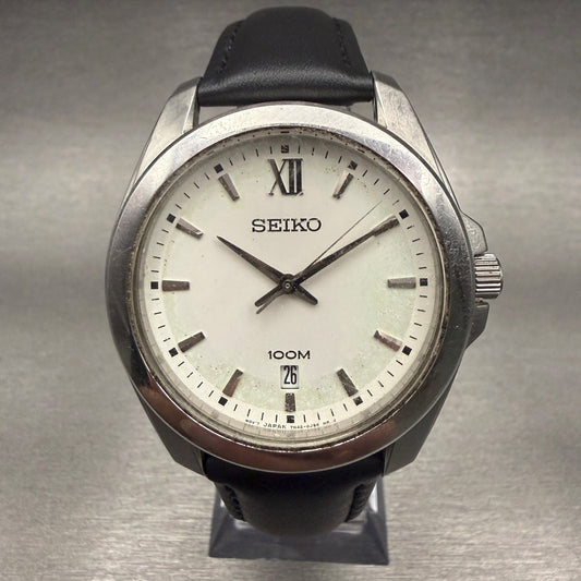 Seiko Watch Men 40mm White Dial Silver Tone Date Round 7N42-0FP0 New Battery0