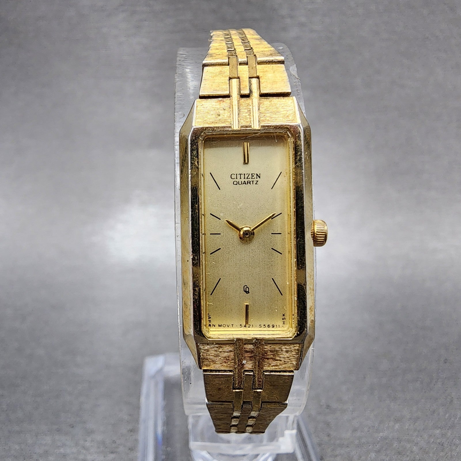 Citizen CQ Tank Watch Women 13mm Champagne Dial Gold Tone Rectangle New Battery0