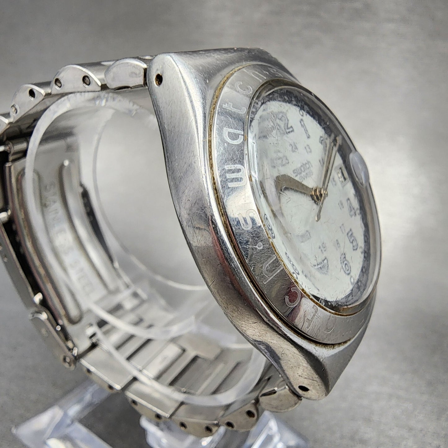 Swatch Irony Happy Joe Watch Men 37mm Gray Dial Steel Date Round New Battery3
