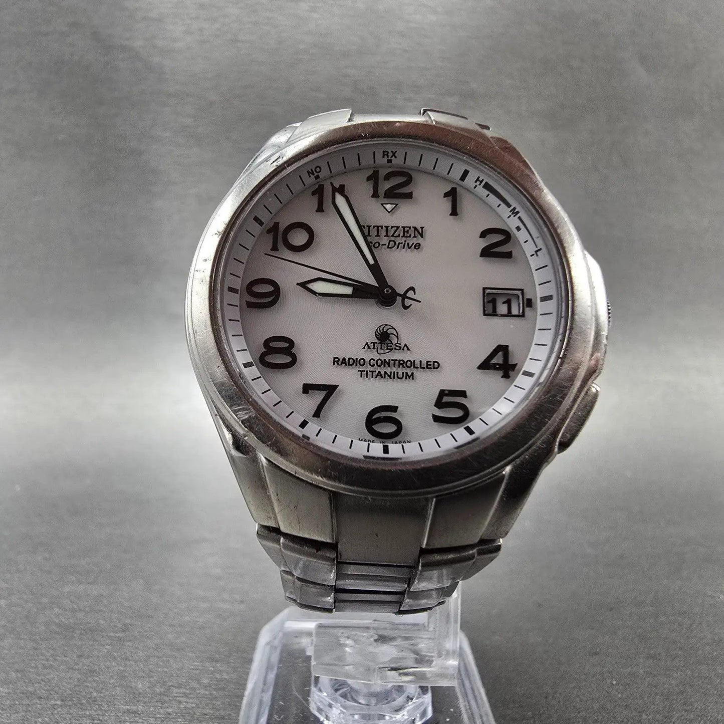 Citizen Eco-Drive Attesa Watch Men 38mm White Dial Titanium Atomic Date PARTS!!!6