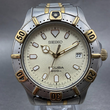 Seiko Scuba Watch Men 36mm Champagne Dial Two Tone Date 7N35-6010 New Battery0
