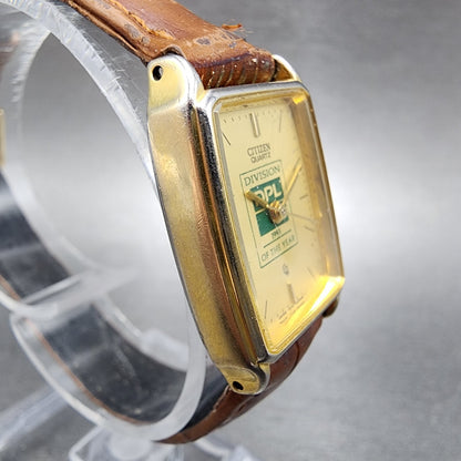 Citizen CQ Tank Watch Women 19mm Champagne Dial Gold Tone Rectangle New Battery