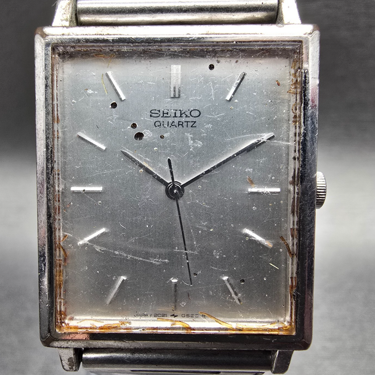 Seiko Tank Watch Men 24mm Silver Dial Silver Tone Rectangle 2C21-5180 New Batt1