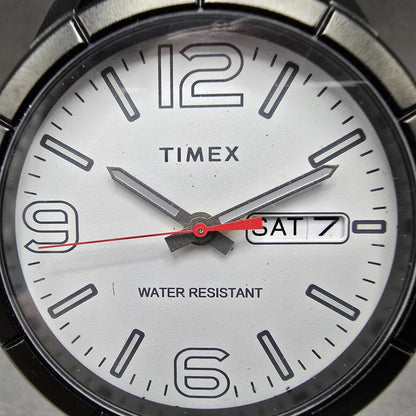 Timex Mod Quartz Watch Men 44mm White Dial Black Daydate Round New Battery1