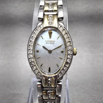 Citizen Eco-Drive Watch Women 17mm MOP Dial Silver Tone Gemmed B023-S039214 Runs0