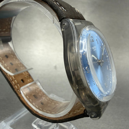 Swatch Blue Choco Watch Men 34mm Blue Dial Clear Date Round GM415 New Battery3