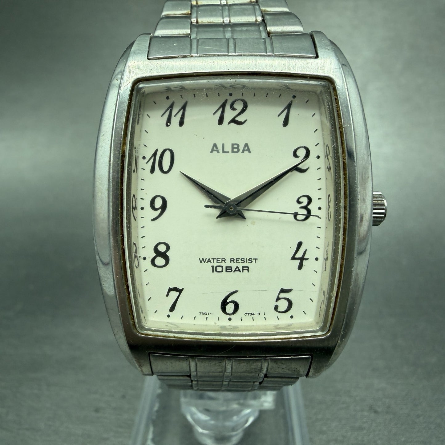 Seiko Alba Tank Watch Men 31mm White Dial Silver Tone 7N01-0FG0 New Battery0