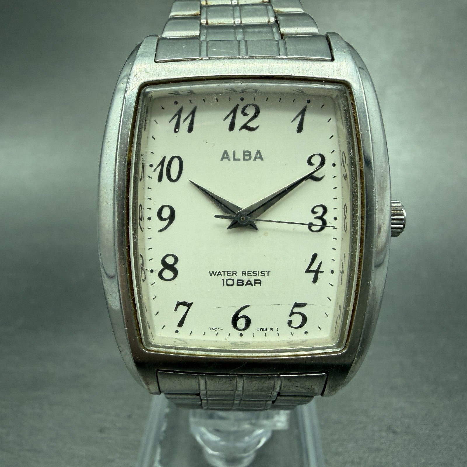 Seiko Alba Tank Watch Men 31mm White Dial Silver Tone 7N01-0FG0 New Battery0