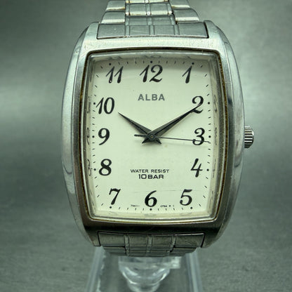 Seiko Alba Tank Watch Men 31mm White Dial Silver Tone 7N01-0FG0 New Battery0