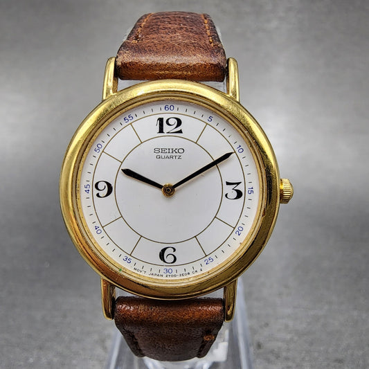 Seiko Watch Women 26mm White Dial Gold Tone Round 2y00-0C10 New Battery