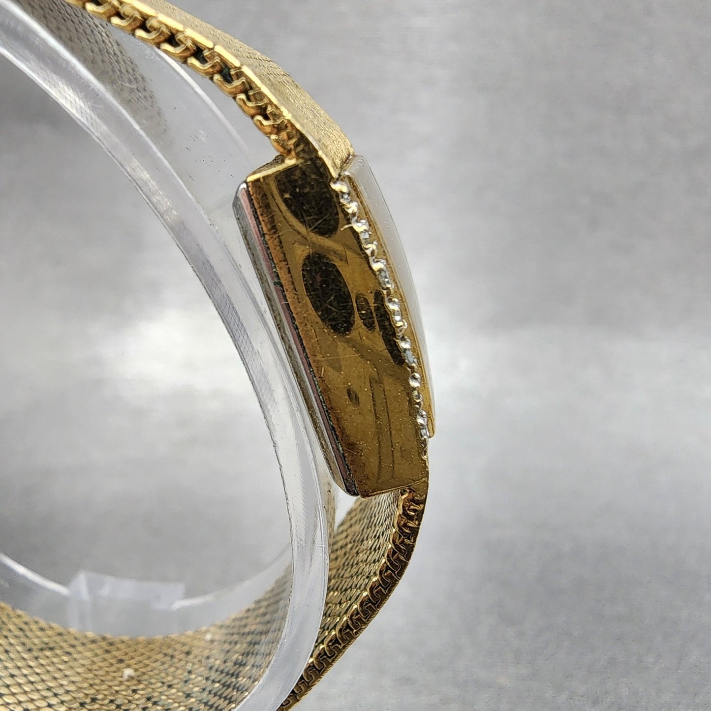 Armitron Deauville Tank Watch Women 15mm Gold Tone Diamond Bezel New Battery3