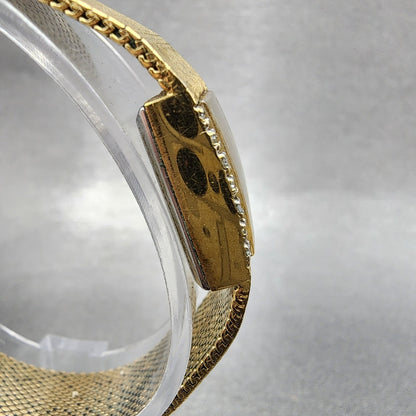 Armitron Deauville Tank Watch Women 15mm Gold Tone Diamond Bezel New Battery3
