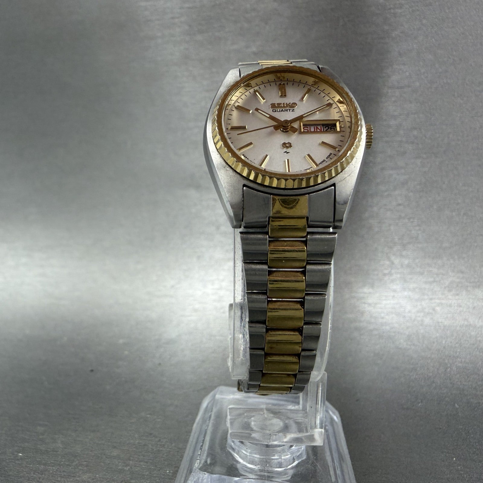 Seiko SQ Watch Women 25mm Silver Dial Two Tone Daydate Round 8523-0059 New Batt5