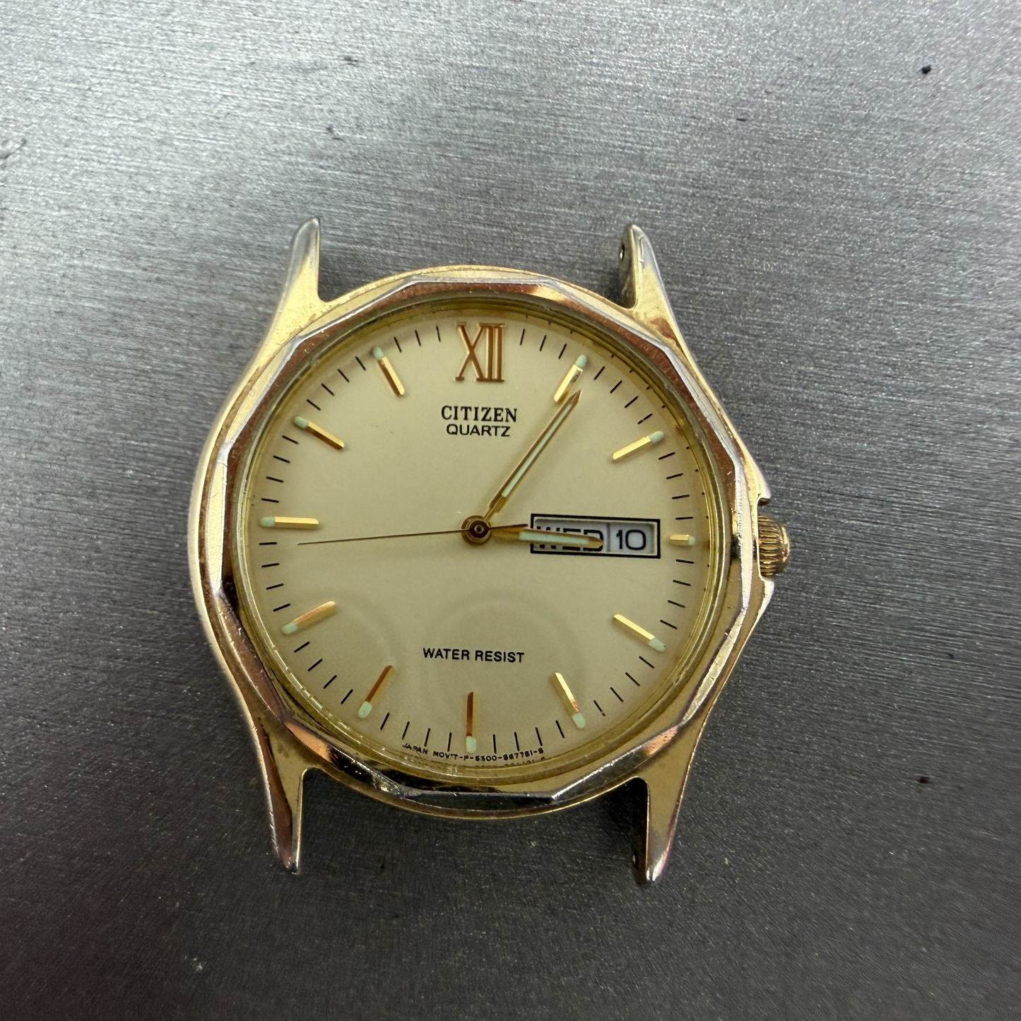 Citizen Watch Men 34mm Champagne Dial Gold Tone Daydate 5500-S24485 PARTS0