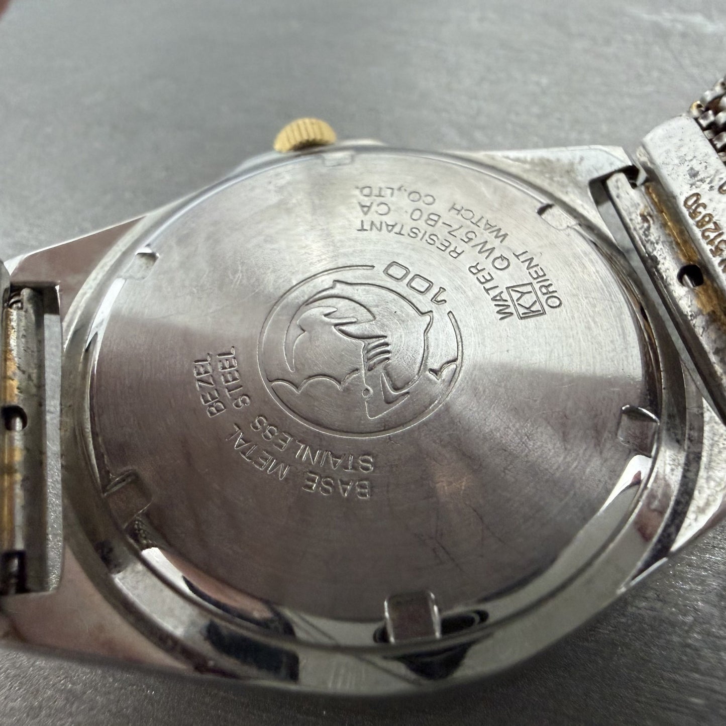 Orient Swimmer Watch Men 35mm Champagne Dial Two Tone Round QW57-B0 New Battery9