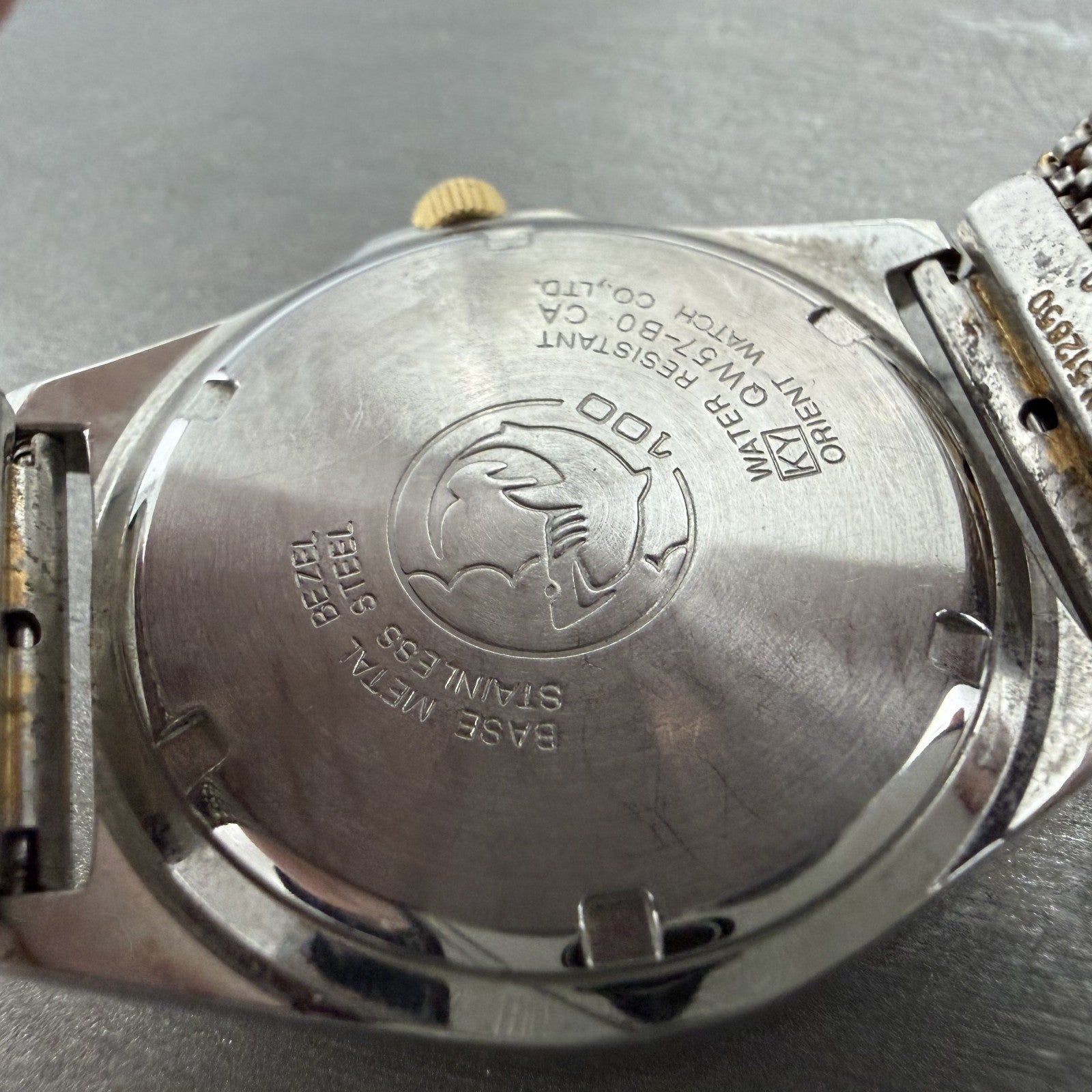 Orient Swimmer Watch Men 35mm Champagne Dial Two Tone Round QW57-B0 New Battery9