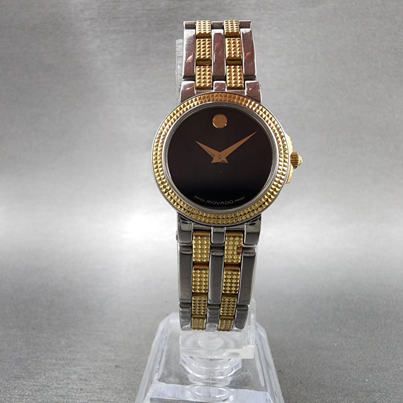Movado Museum Watch Women 24mm Black Dial Two Tone Round 81A1831 New Battery6