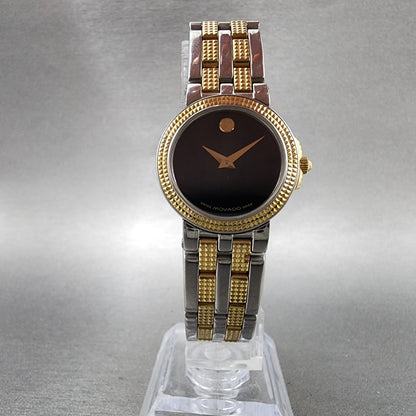 Movado Museum Watch Women 24mm Black Dial Two Tone Round 81A1831 New Battery6