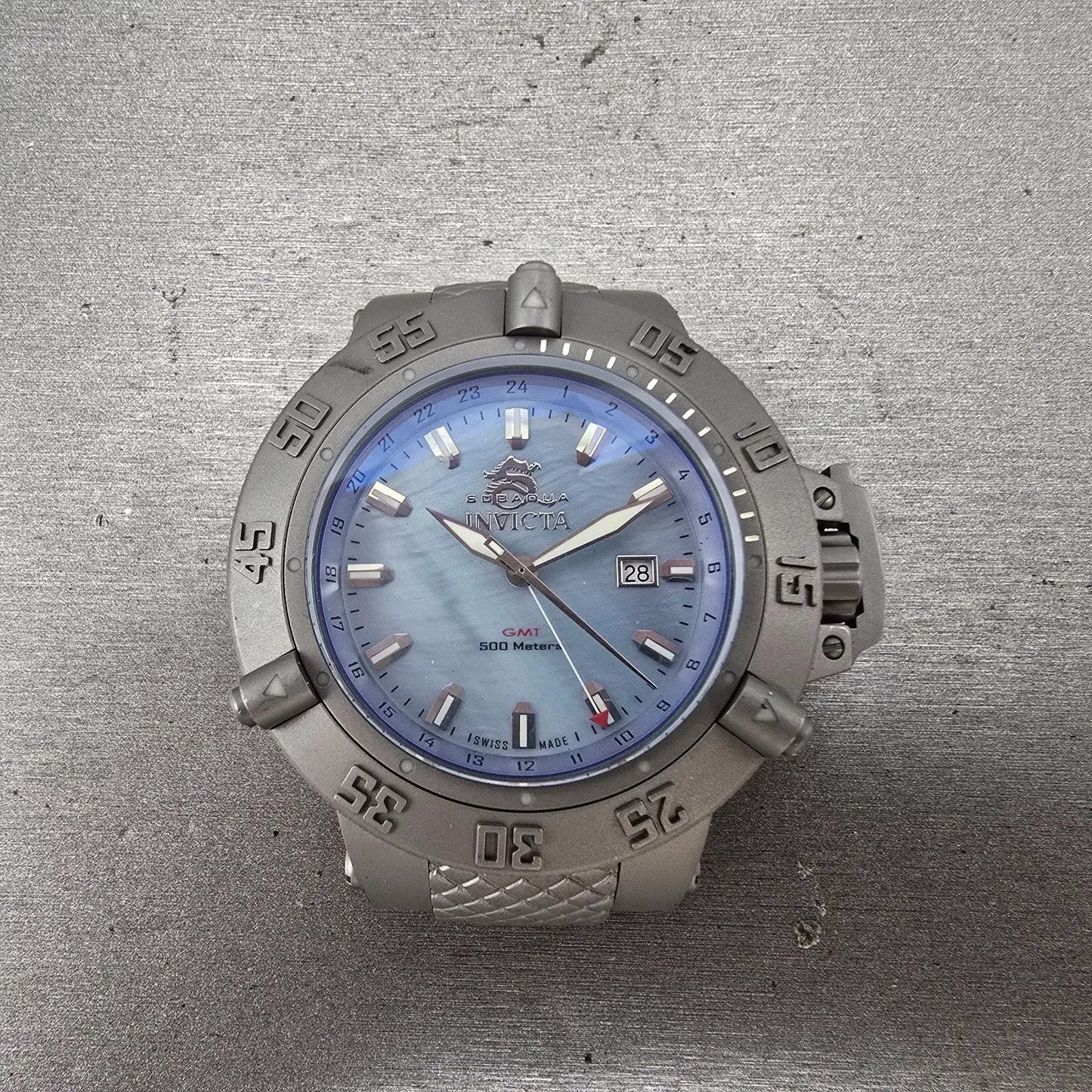 Invicta Sub Aqua GMT Watch Men 50mm Blue MOP Dial Steel Date Round 1148 New Batt0