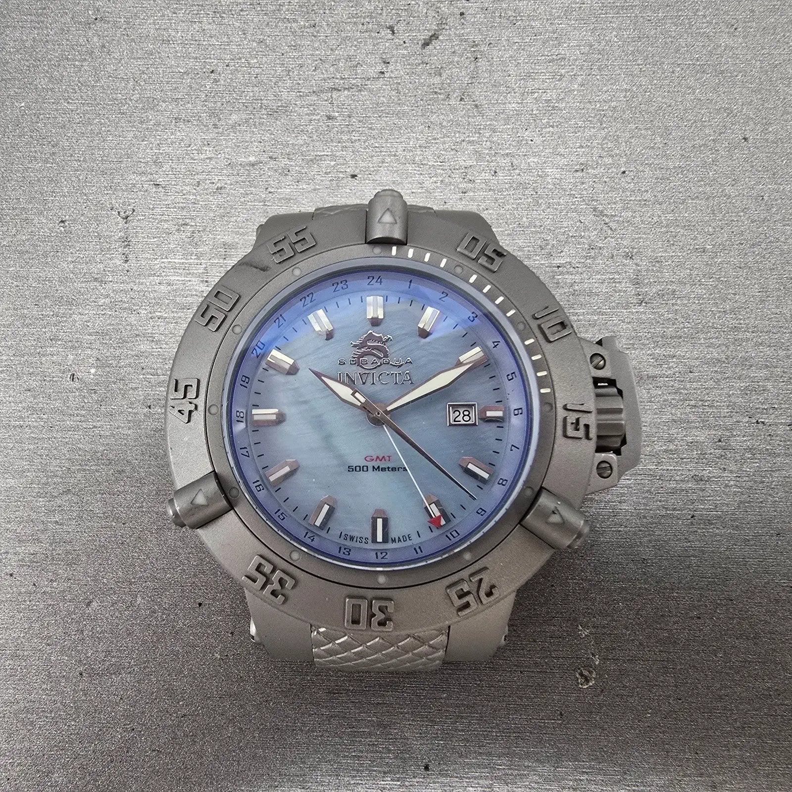 Invicta Sub Aqua GMT Watch Men 50mm Blue MOP Dial Steel Date Round 1148 New Batt0