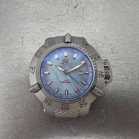 Invicta Sub Aqua GMT Watch Men 50mm Blue MOP Dial Steel Date Round 1148 New Batt0