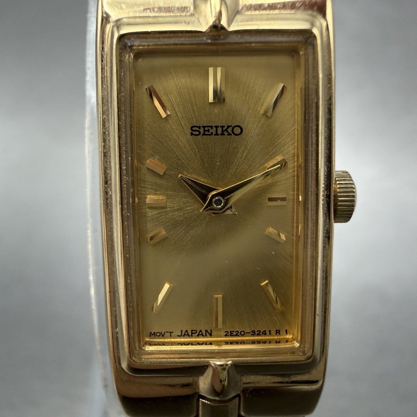Seiko Tank Watch Women 13mm Champagne Dial Gold Tone Rectangle 2e207479 New Bat1