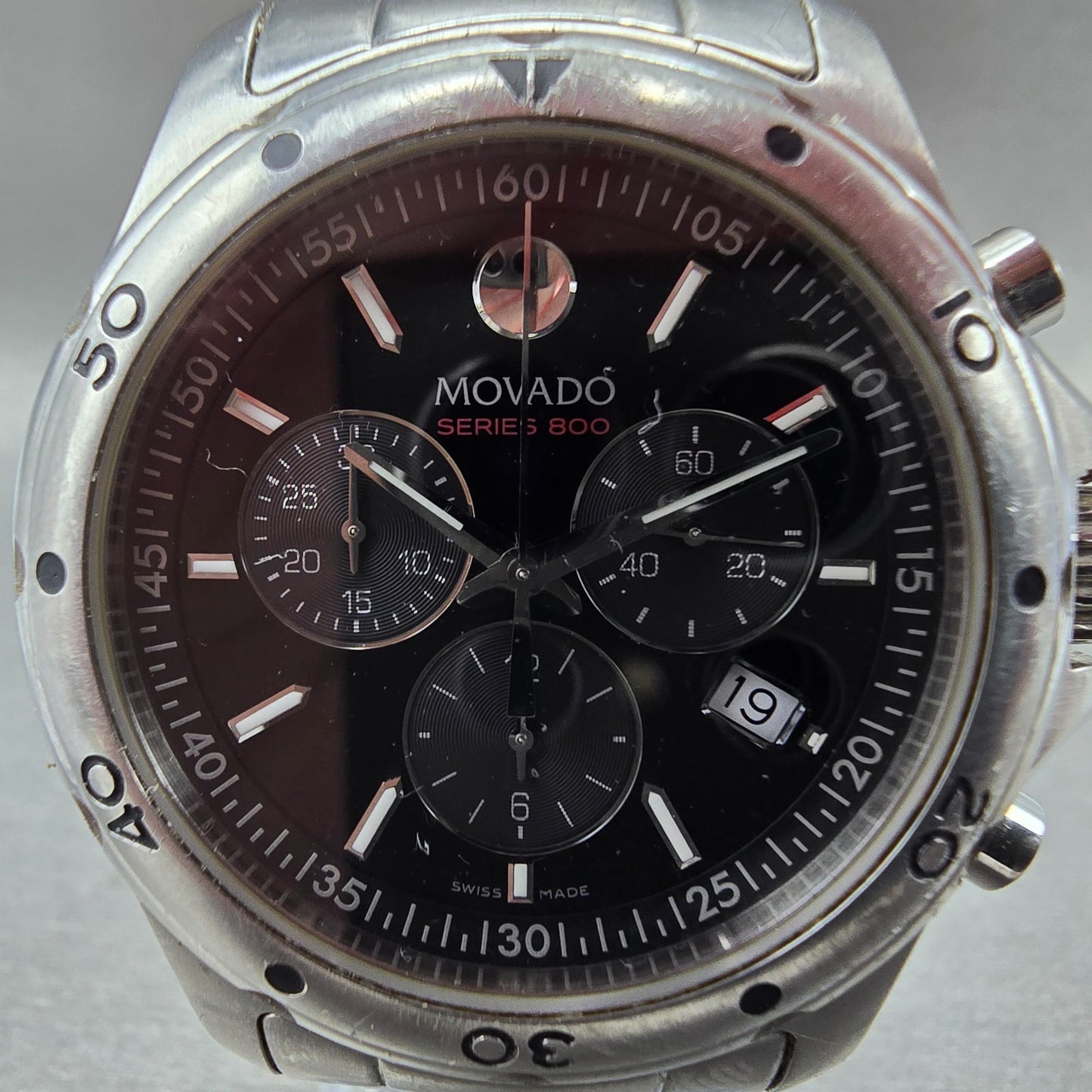 Movado Series 800 Chronograph Watch Men 42mm Black Dial Steel Round New Battery1