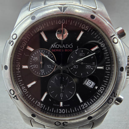 Movado Series 800 Chronograph Watch Men 42mm Black Dial Steel Round New Battery1