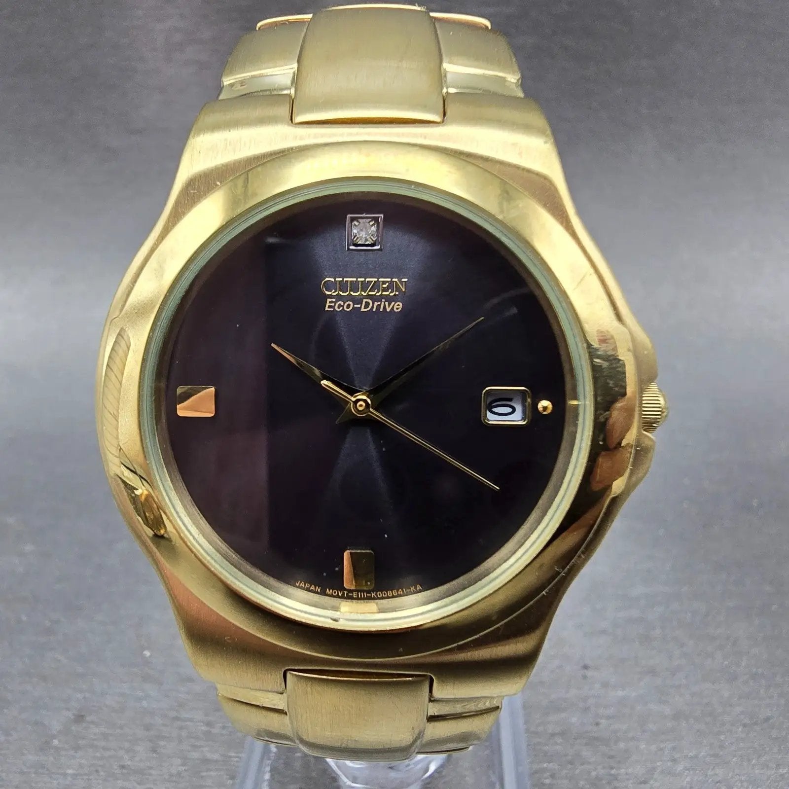 Citizen Eco-Drive Watch Men 37mm Black Dial Gold Tone Date E111-K005825 PARTS0