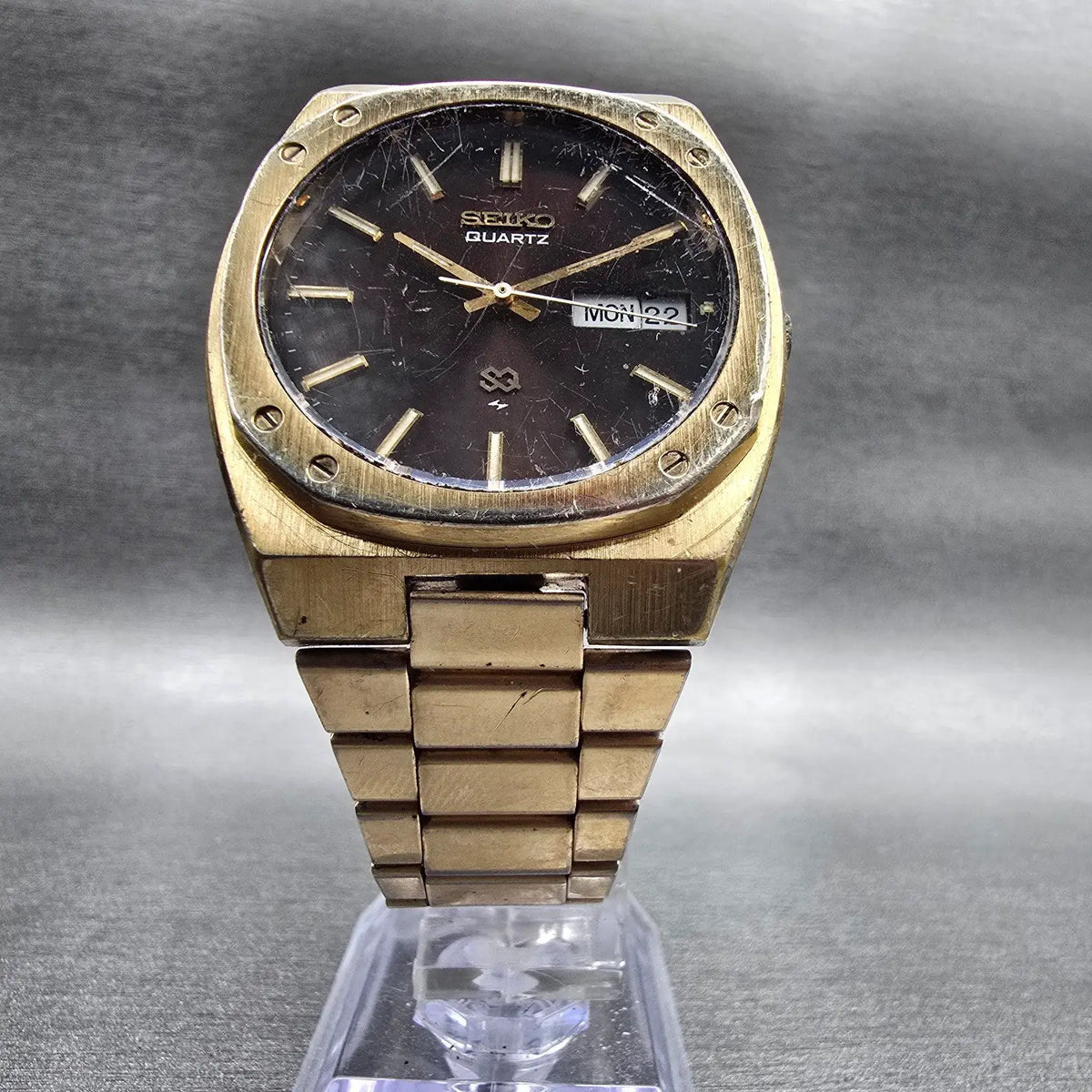 Seiko SQ Watch Men 36mm Brown Dial Gold Tone Daydate 4336-8129 New Battery5