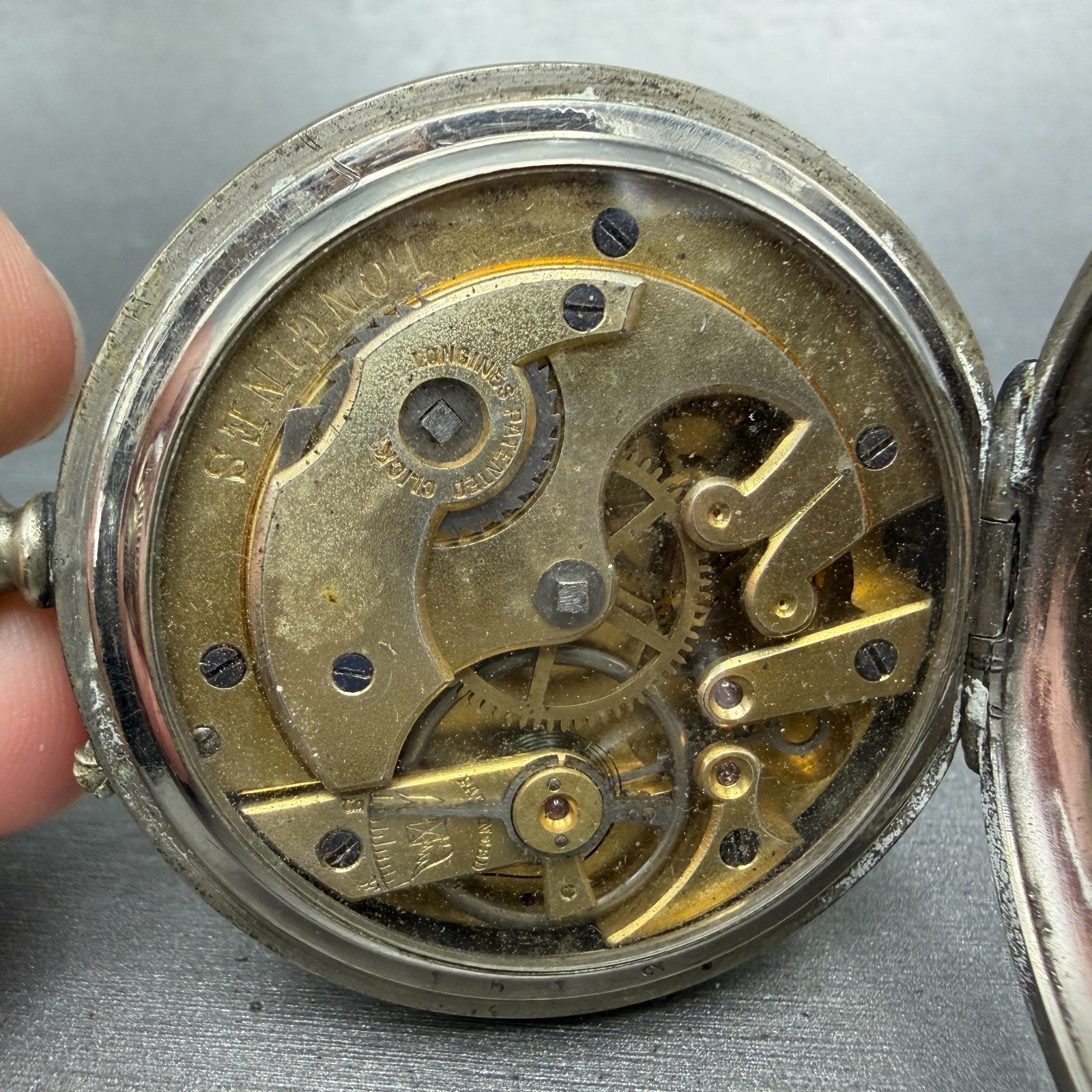 Longines Pocket Watch 49mm Black Dial Silver Case Round Manual Wind Runs VTG13