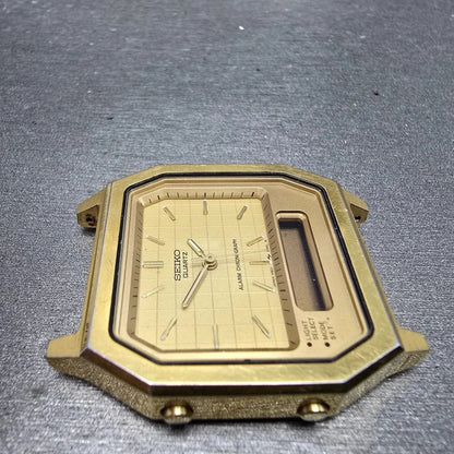 Seiko Analog Digital Watch Men 33mm Gold Dial Gold Tone Rectangle H601-5389 PART4