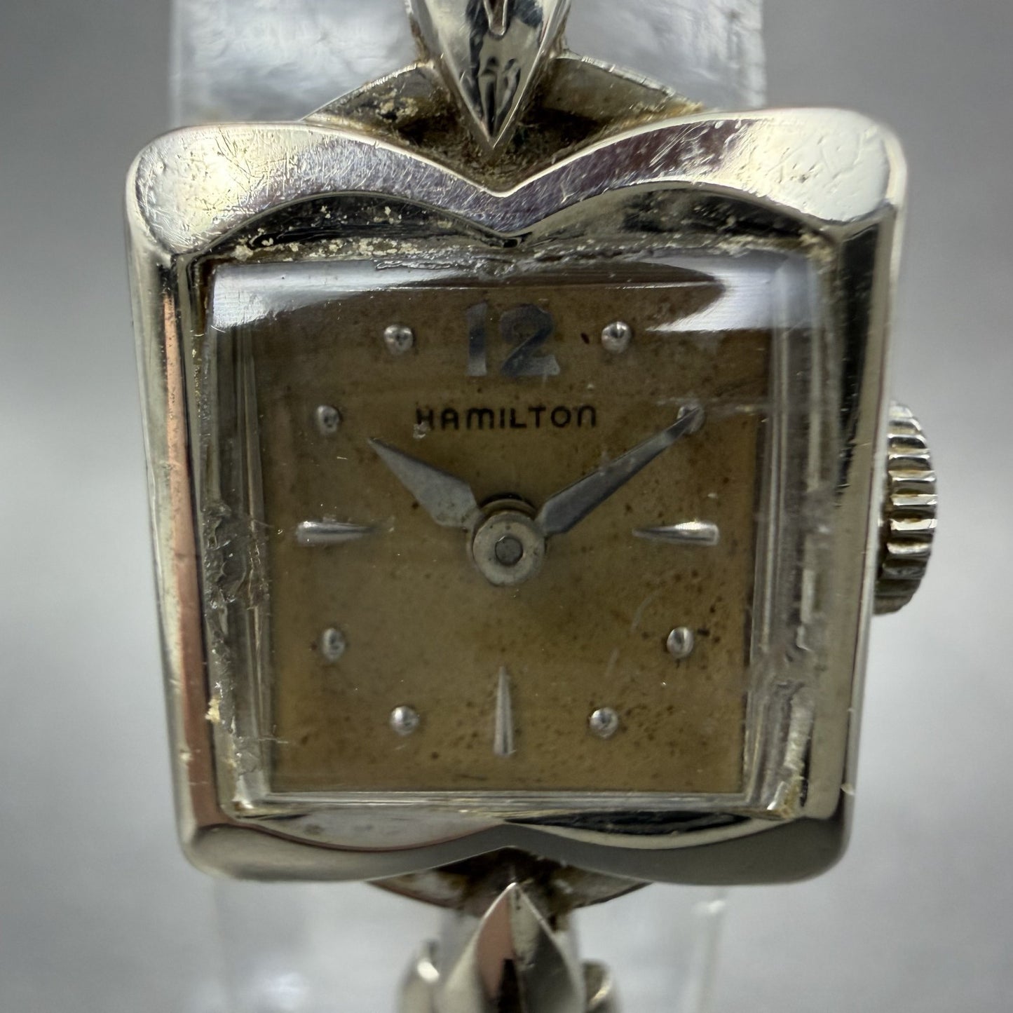 Hamilton Watch Women 14mm Cream Dial 14K Solid White Gold  Manual Wind Runs1
