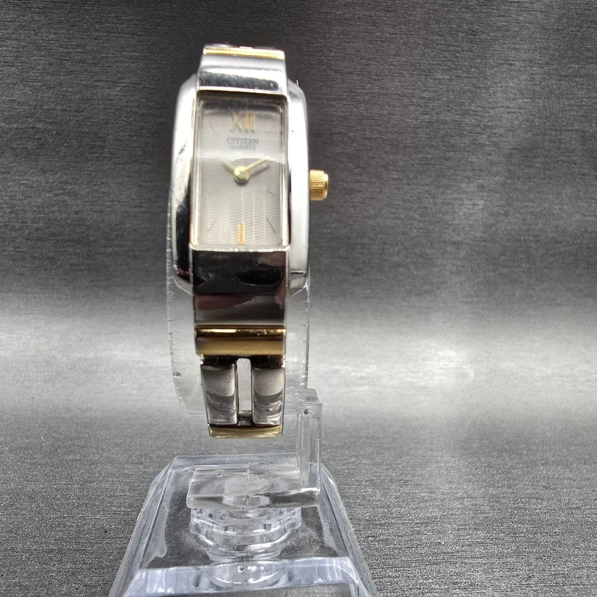 Citizen Tank Watch Women 14mm Champagne Dial Two Tone Rectangle New Battery VTG5