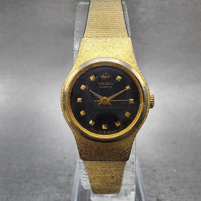 Seiko Watch Women 20mm Black Dial Gold Tone Round 8Y210020 New Battery0