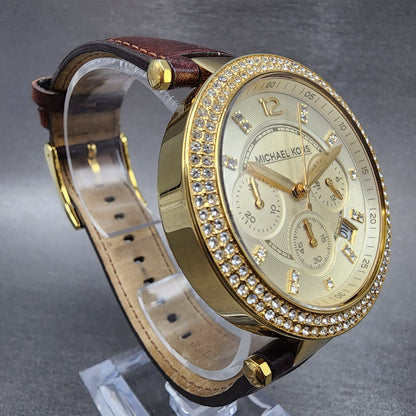Michael Kors Parker Watch Women 39mm Champagne Dial Gold Tone MK2249 New Battery