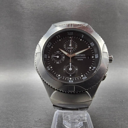 Seiko Chronograph Watch Men 42mm Gray Dial Silver Tone Date 7T92-0AW0 NewBattery6