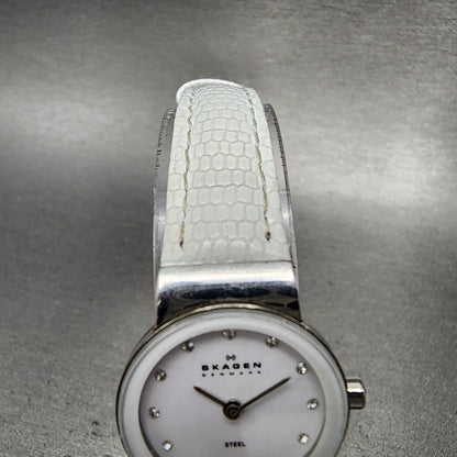 Skagen Steel Watch Women 22mm White Dial Silver Tone Round 358XSSLWW New Batt4