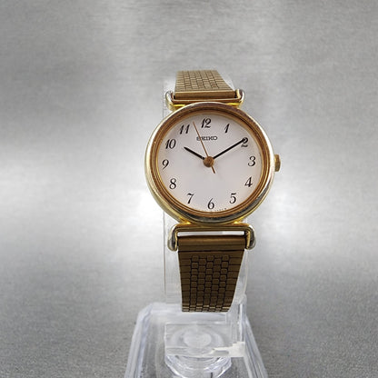 Seiko Watch Women 22mm White Dial Gold Tone Round 4n21-0052 New Battery