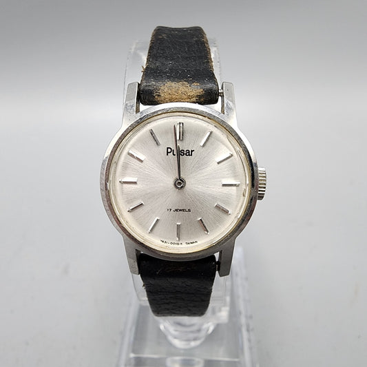 Vintage Pulsar Watch Women Silver Silver Dial Manual Wind 21mm Round Y431-0010