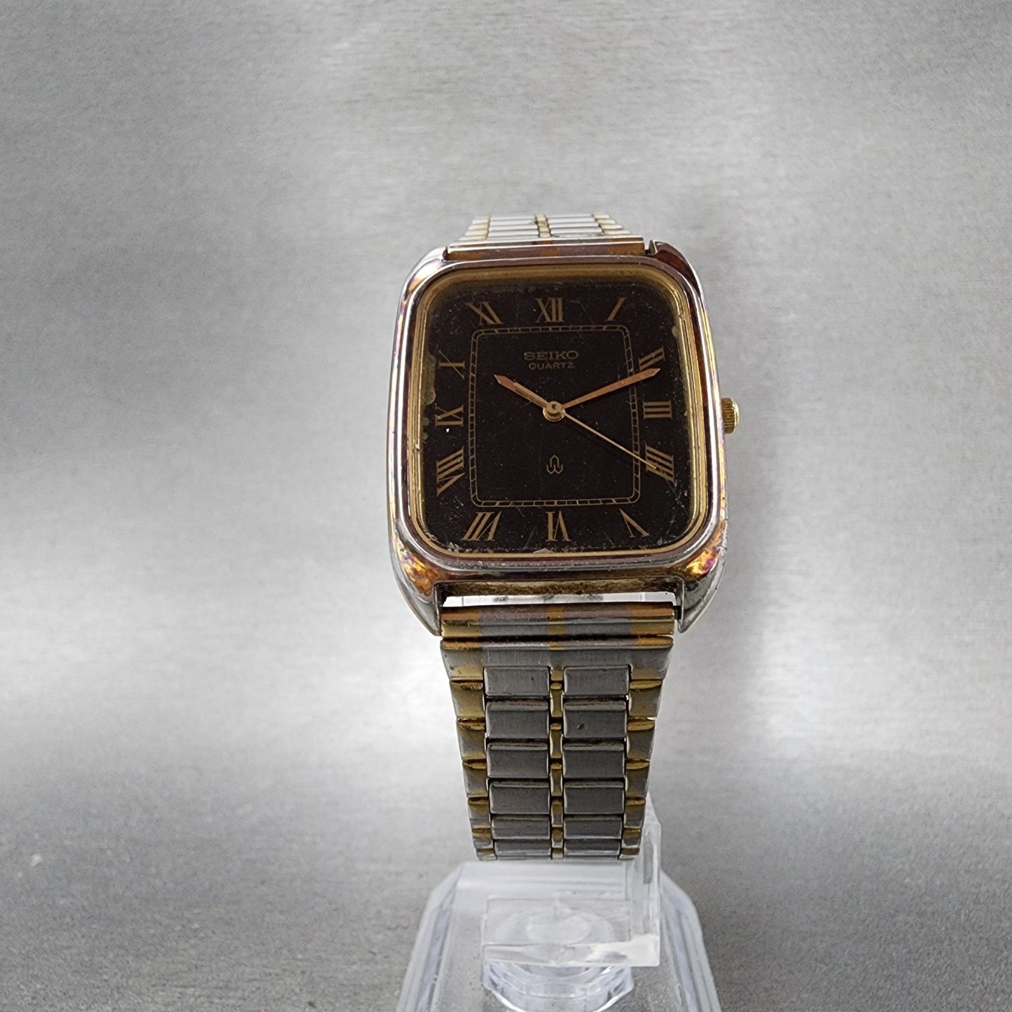 Seiko Tank Watch Men 28mm Black Dial Two Tone Rectangle 64315080 New Battery5