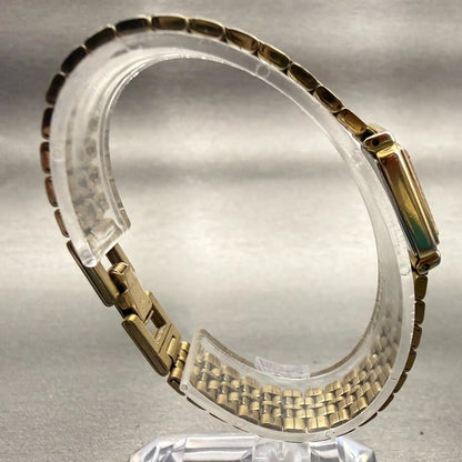 Seiko Watch Women 14mm Gold Dial Gold Tone Rectangle 1F20-5B80 New Battery VTG8