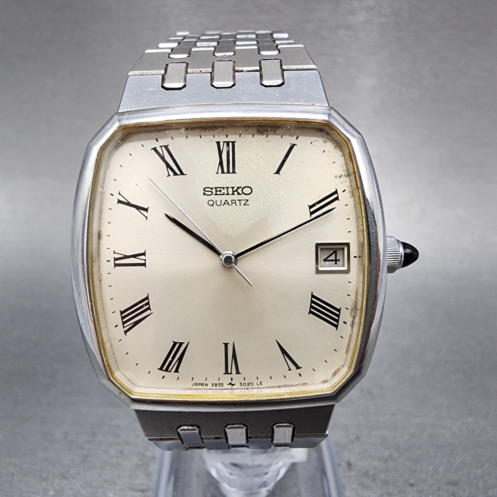 Seiko Watch Men 32mm Silver Dial Silver Tone Date 58555010 New Battery0