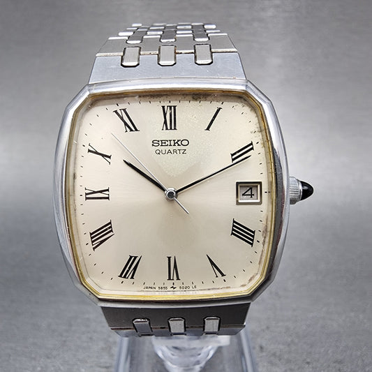 Seiko Watch Men 32mm Silver Dial Silver Tone Date 58555010 New Battery0