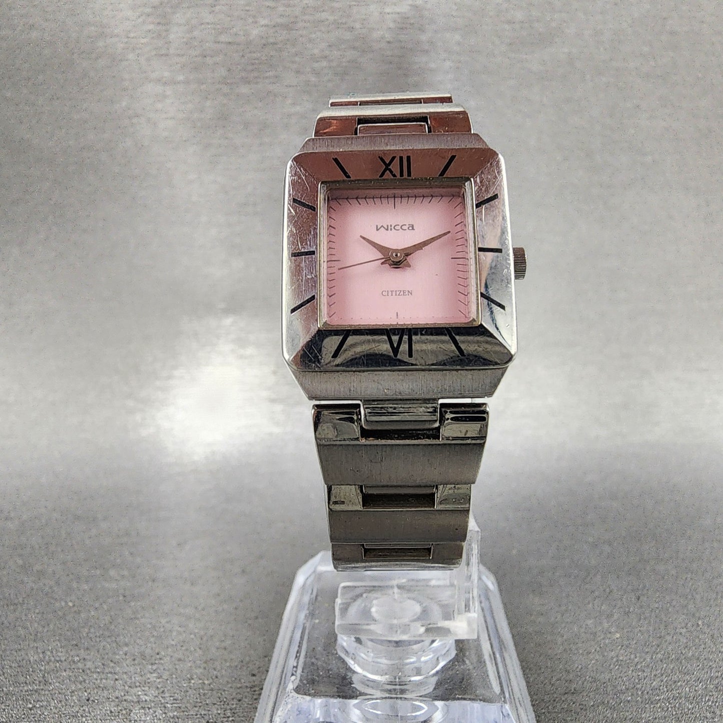 Citizen Wicca Tank Watch Women 21mm Pink Dial Silver Tone 1032L19478 NewBattery5