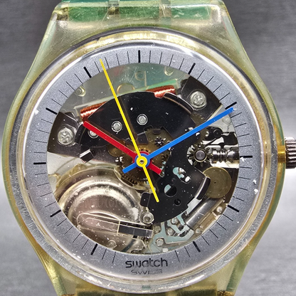 Swatch Jelly Fish Watch Men 34mm Skeleton Dial Clear Case Round GK100 New Batt1