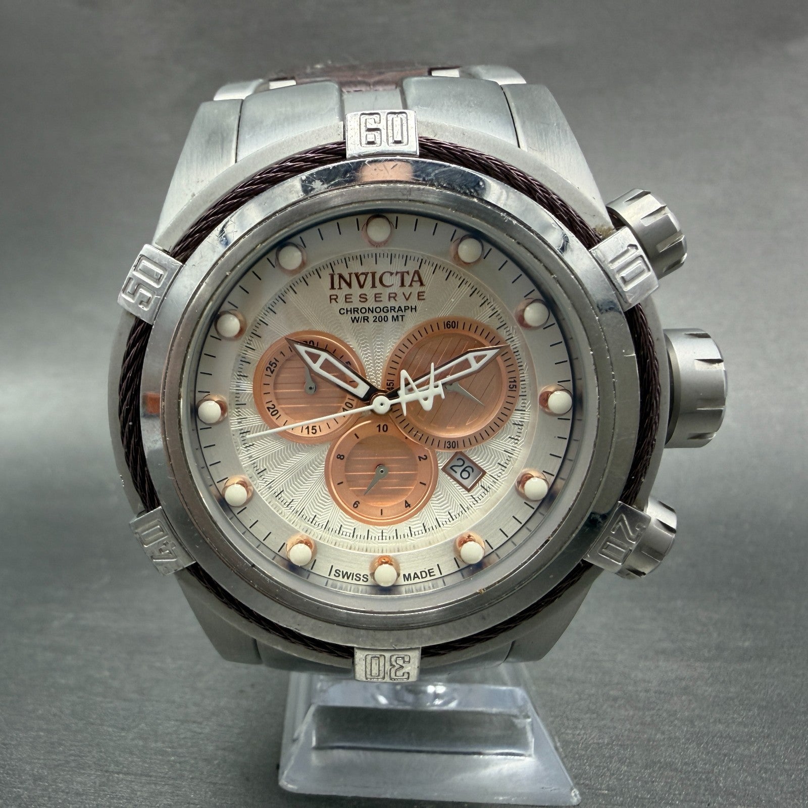Invicta Bolt Zeus Chrono Watch Men 52mm White Dial Steel Date 14611 New Battery0