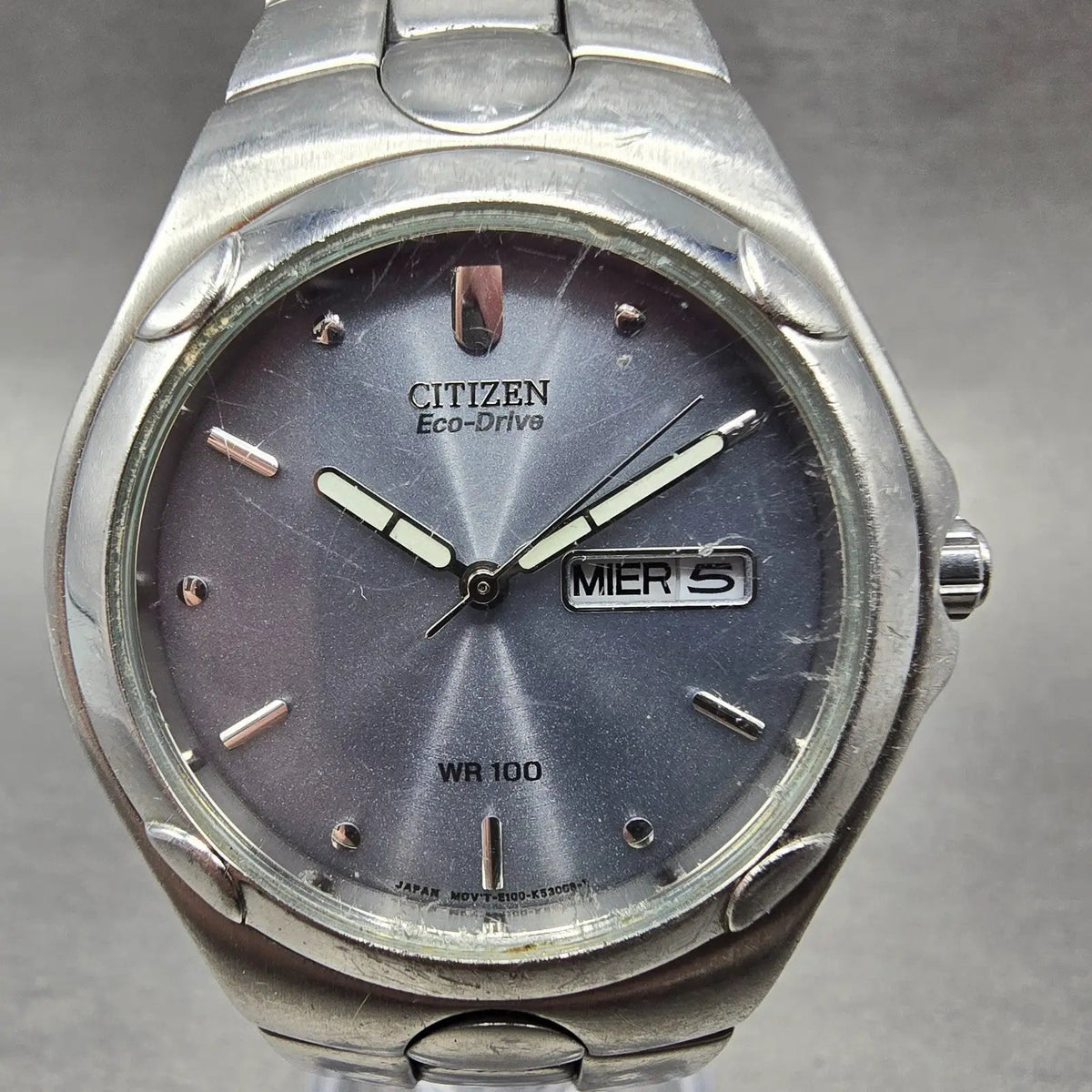 Citizen Eco-Drive Watch Men 36mm Silver Dial Steel Daydate Round E101-K17535 JP0