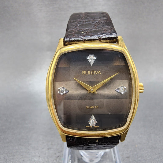Bulova Watch Men 31mm Brown Dial Gold Tone Rectangle 7926 Quartz PARTS VTG0
